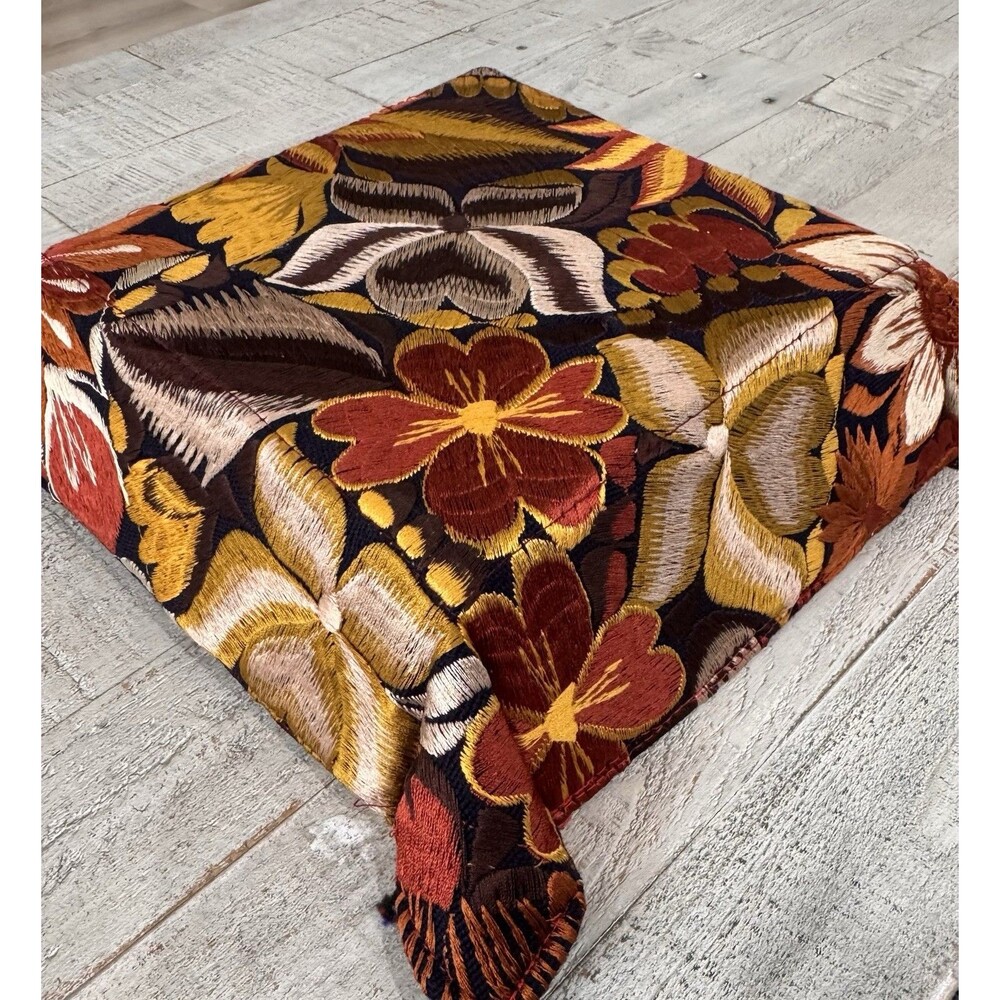 Floral Fabric Rectangular Basket Brown Yellow Red Beige Black 10x12x1.5 in Used